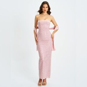 Sequin Strap Spaghetti Pink Maxi Dress